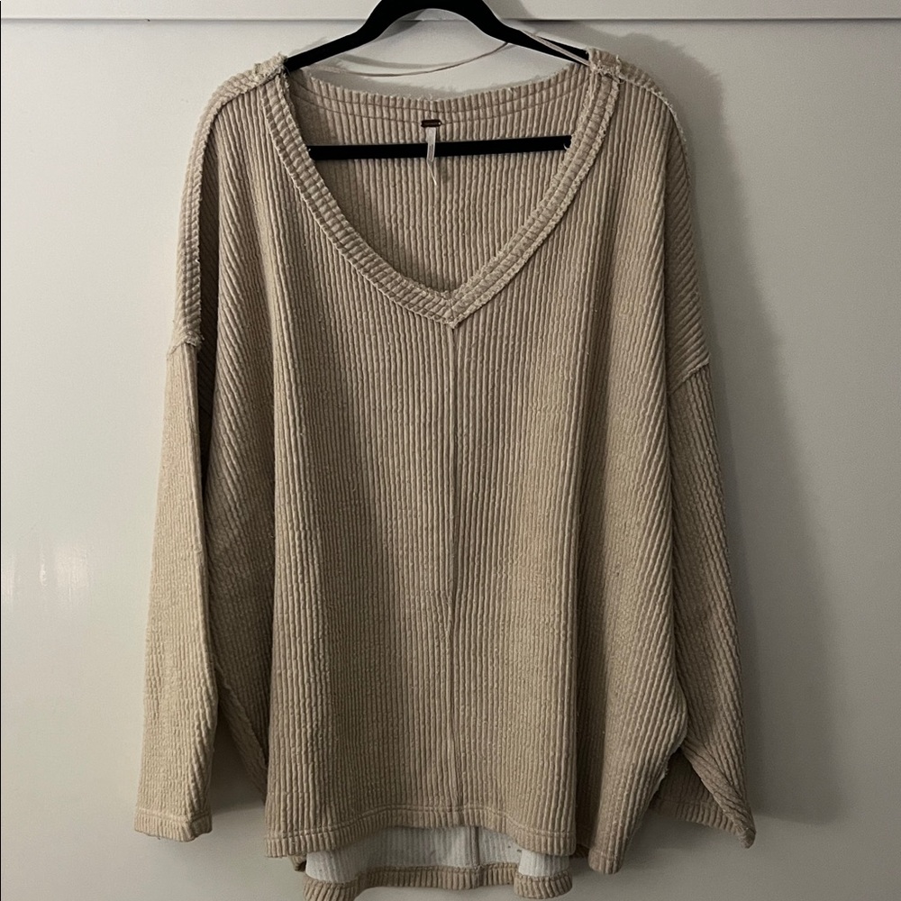 Free People Women's Cream V Neck Sweater
